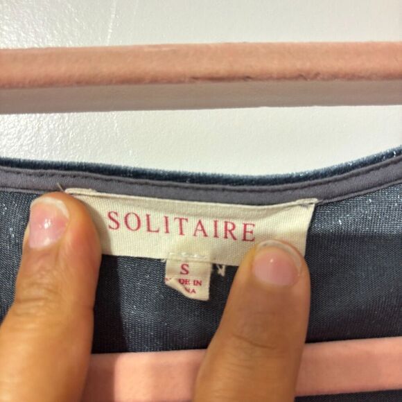 Solitaire Womens Boho Top Dusty Blue Small Velvet Floral Embroidered Bell Sleeve - Picture 4 of 7